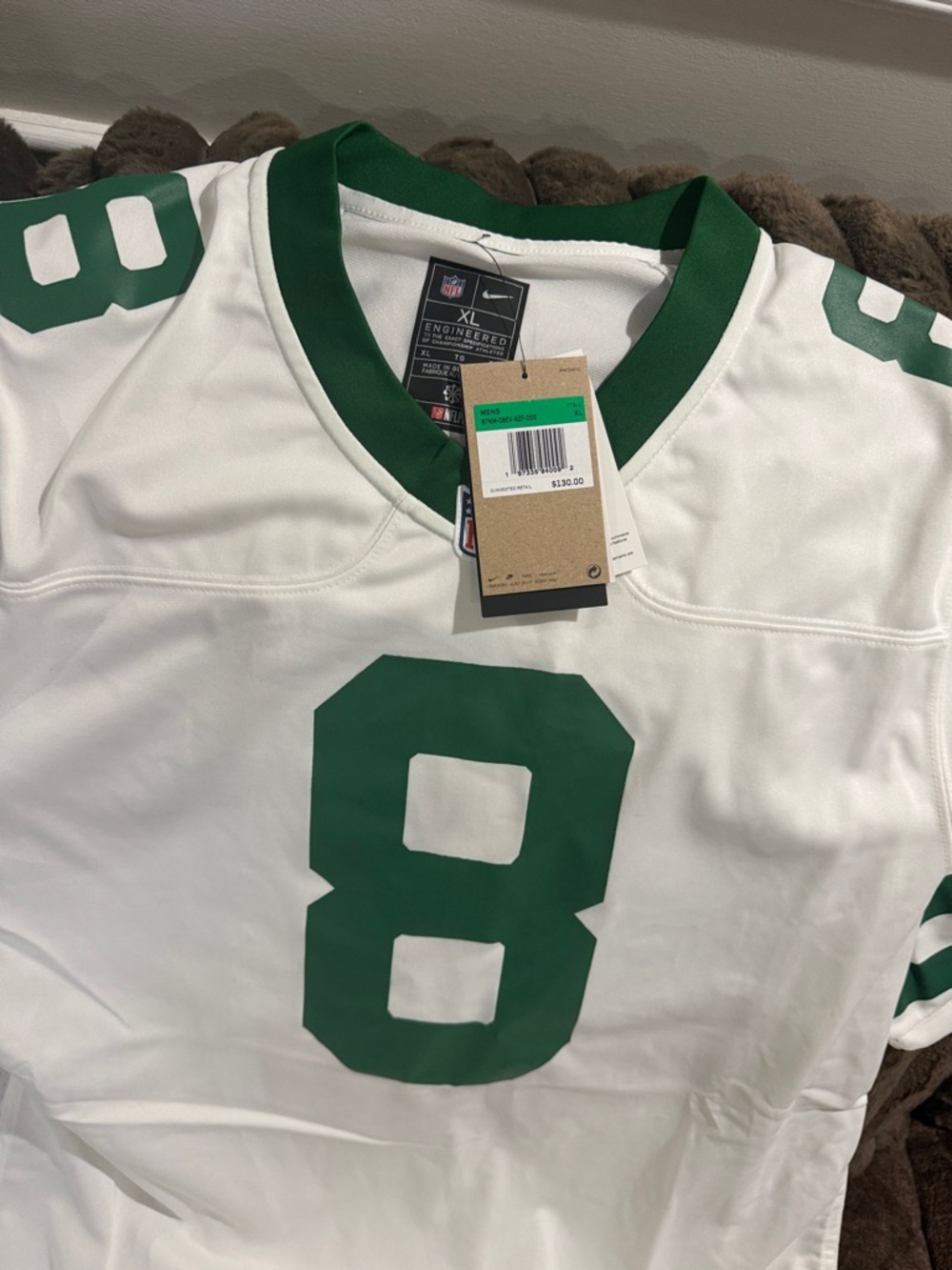 Nike White and Green #8 Football Jersey - Picture 2 of 3